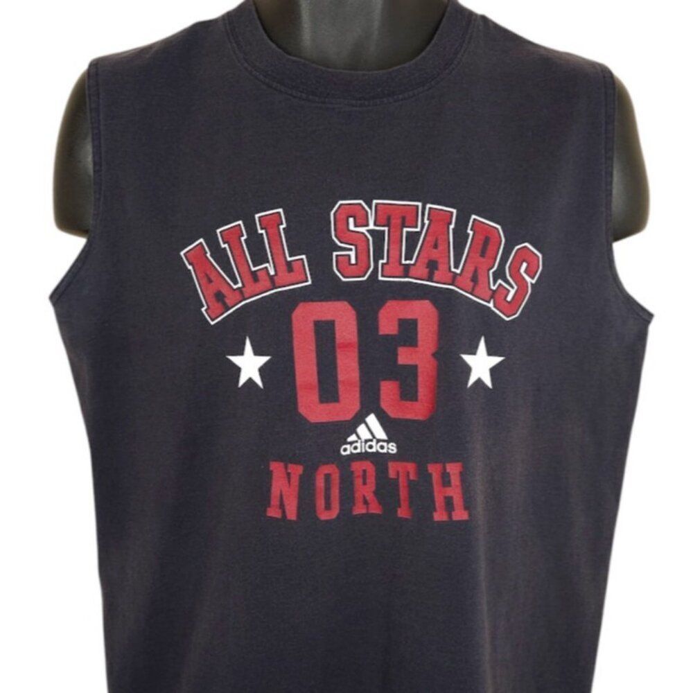 Vintage Adidas All Stars T Shirt Mens Size Medium Black Y2K Sleeveless North